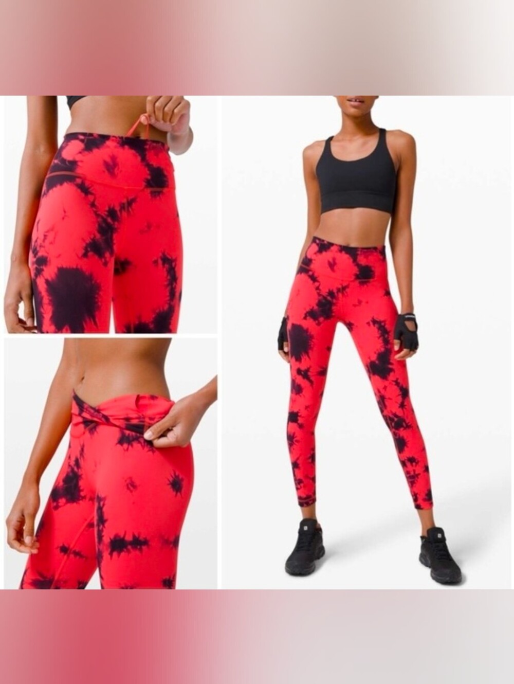 Lululemon Wunder Train High-Rise Tight Sz 4  /25" In Tie Dye Carnation Red Black